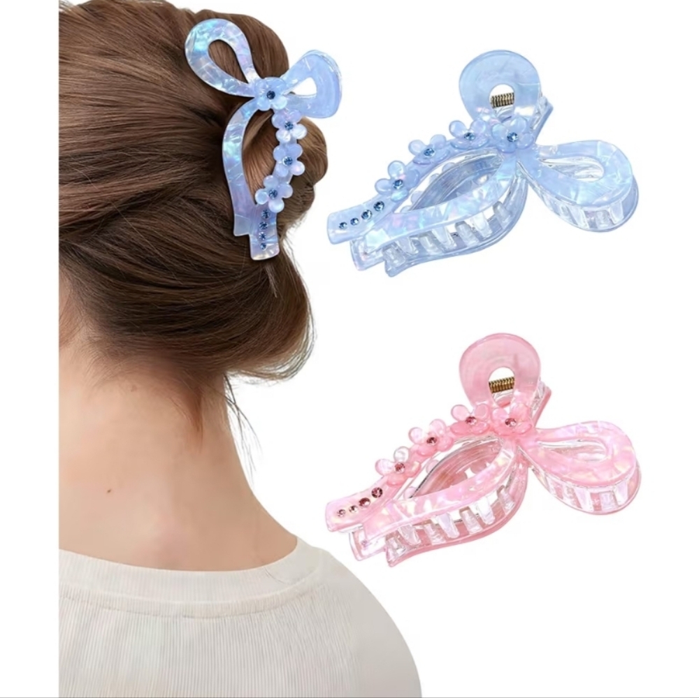 2 Pack Glitter Bow Claw Clip
